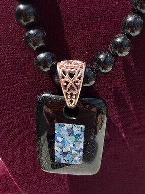 Desert Rose Trading Sterling Silver Black Onyx Opal Pendant Necklace 21"